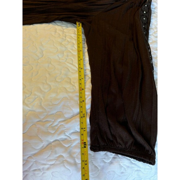 French Laundry brown drawstring crop sleeve blouse size large - Picture 7 of 7